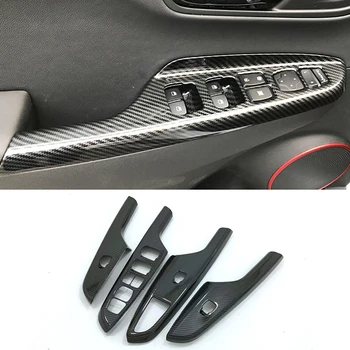 

Car Window Lift Door Panel For Hyundai Kona Kauai Encino 2019 2018 Carbon Fiber ABS Chrome Auto Glass Button Switch Accessories