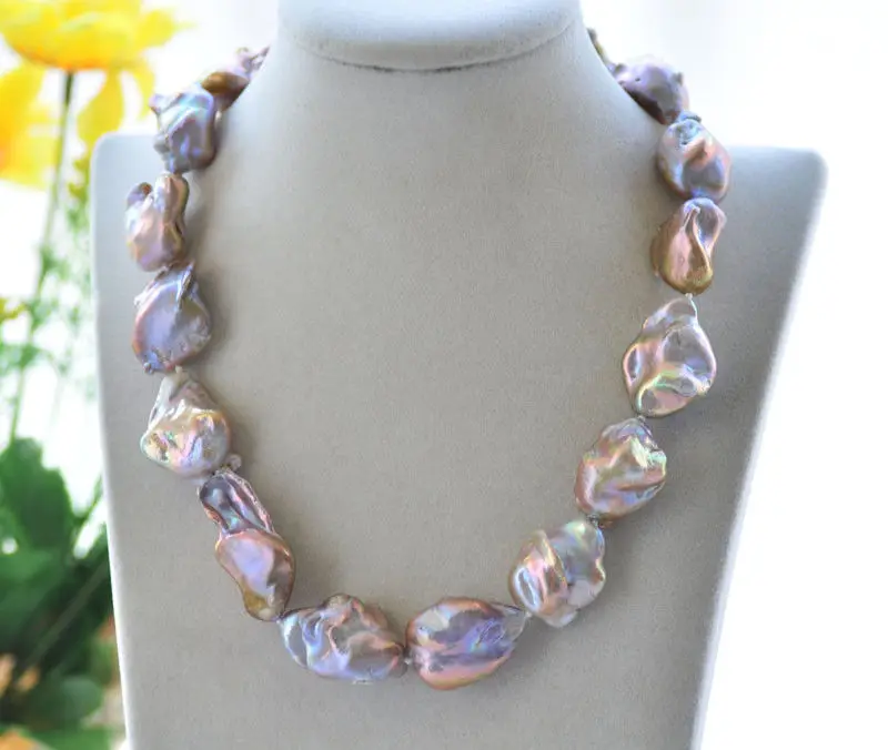 

Huge 18" 34mm Lavender Baroque Keshi Pearl Necklace
