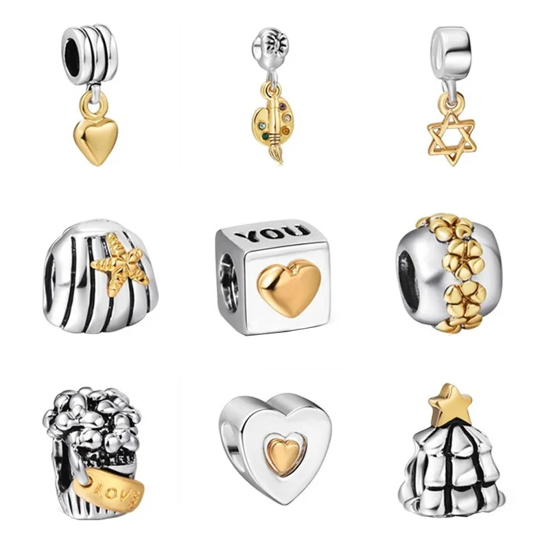 WYBEADS Unique Silver Beads Gold Plated Style European Charms Bead Fit Pandora Style Bracelet Bangle DIY Original Jewelry Making