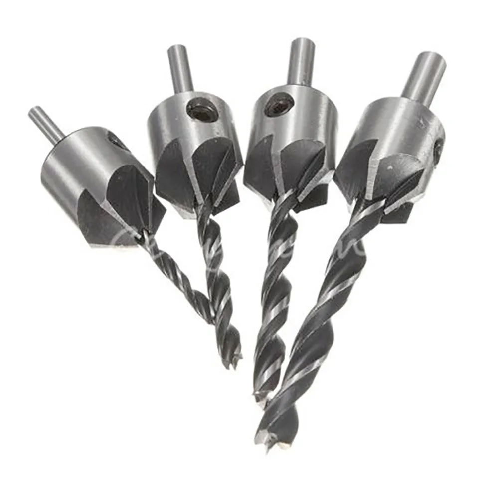 4Pcs Drills Countersink Drill Bit Set Three Tips Countersunk Head Woodworking Chamfering Device High Quality With Allen Wrench