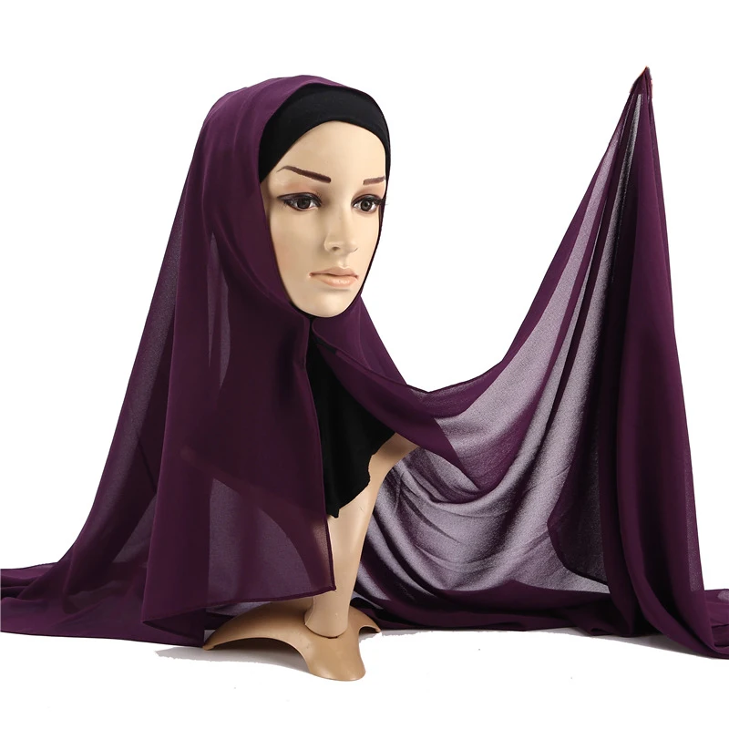 Одноцветный шифоновый шарф хиджаб, двойной Петля, мгновенный хиджаб, мусульманский женский головной платок, исламский, готов носить хиджабы, шарфы