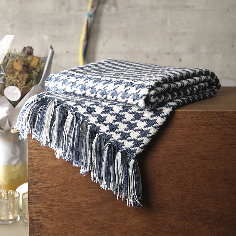 ADREAM Acrylic fabric blanket Houndstooth pattern Knitted quilt Sofa