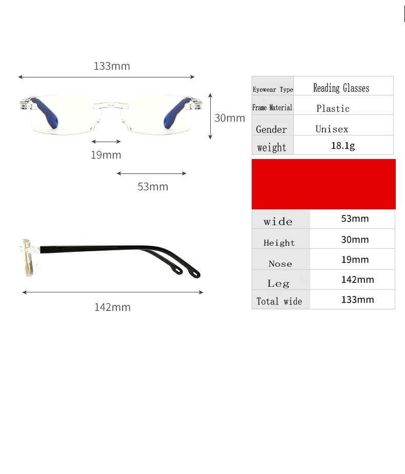 Модные ультралегкие очки для чтения без оправы, женские и мужские прозрачные линзы, анти-Blu-Ray компьютерные очки, очки для чтения Пресбиопии