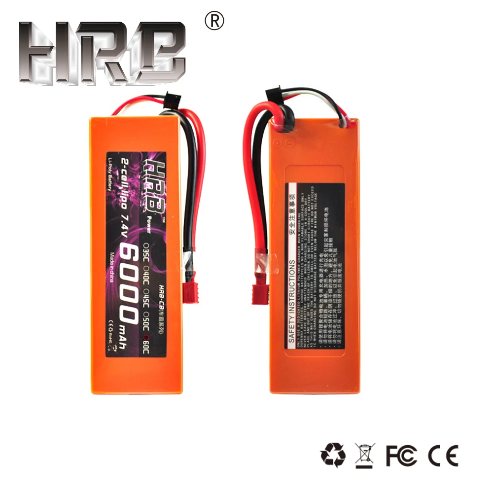 

2pcs HRB Orange Hard Case Lipo Battery 7.4V 6000mah 60C 120C For 1/10 Scale Traxxas Car Truck Boat Drone Helicopter