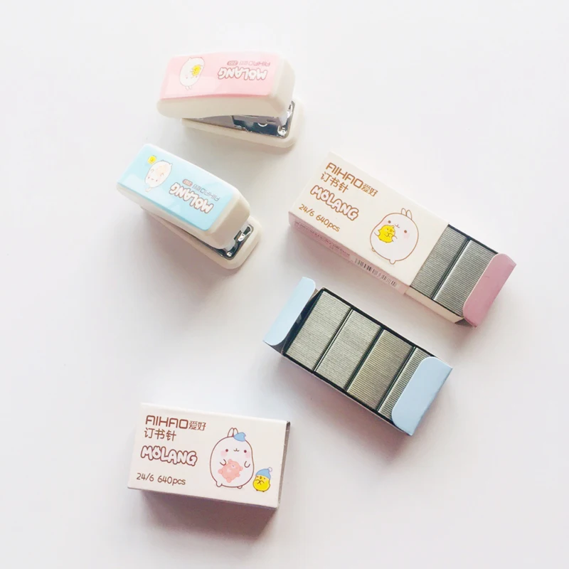 

1PC Molang Mini Stapler + 640pcs Staples Office School Supply Stationery Binding Binder Book Sewer