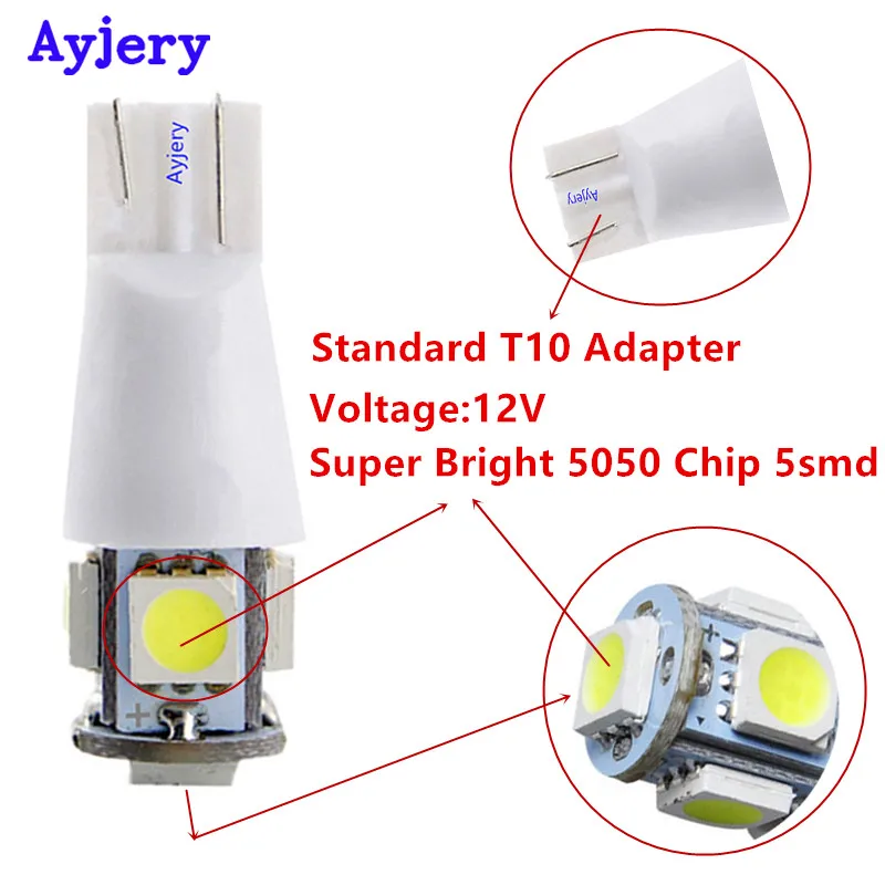 Ayjery! 100X T10 194 168 W5W 5050 5 SMD 5 светодиодный AC/DC 12 V 2 режима белая вспышка Габаритные огни функция мигания светодиодный свет лампы
