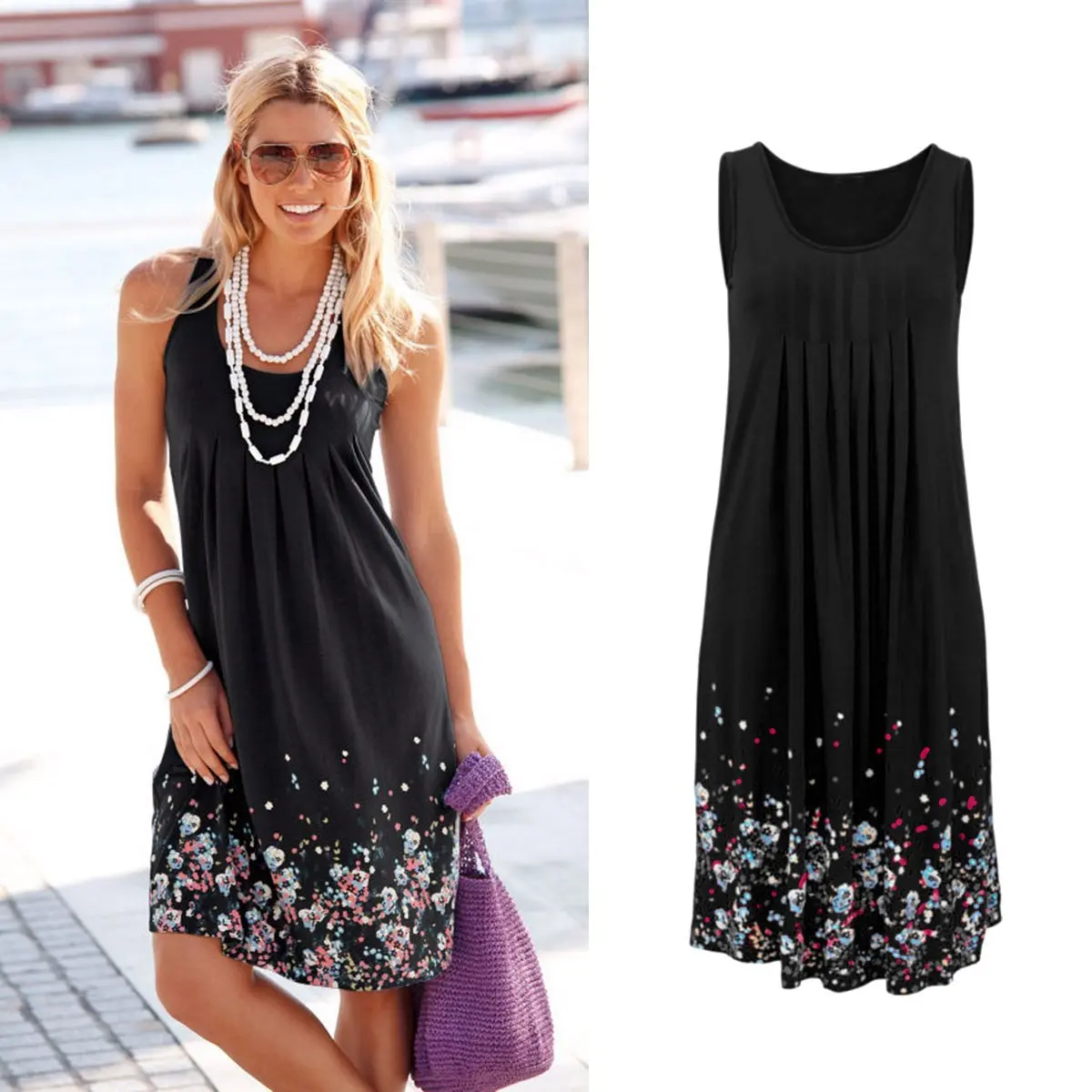 

Streetwear Dress Sleeveless Loose Print Floral Dress Tank Zomerjurk Dames 2019 Robe Femme Women Clothes Plus Size Xxxxl Xxxxxl