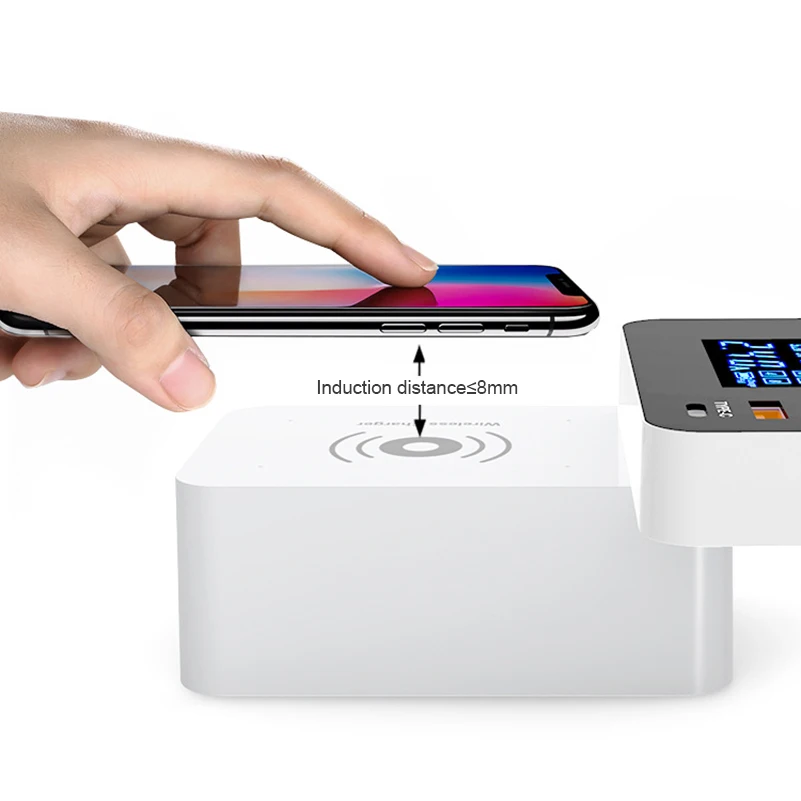 Quick Charge 3.0 USB Type C LED Charger Station For iPhone 8 7 6s Samsung S9 Phone Qi Wireless Charger Fast Charge Power Adapter