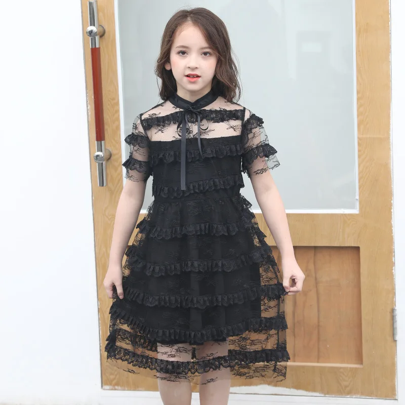 

Teen Kids Dresses for Girls Princess Dress Summer Mesh Black Evening Party Dress School Children Clothing Kids Costume 13 Years