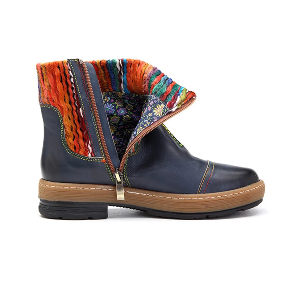 Genuine Leather Ankle Boots Women Shoes Vintage Bohemian Knitted Wool Boot Tube Zipper Shoes Woman New Spring Autumn Botas Mujer (6)