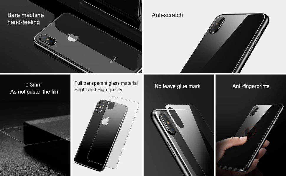 Baseus 0.3mm Transparent Back Screen Protector For iPhone Xs Max 2018 New Tempered Glass Protective Back Film For iPhone Xs Max