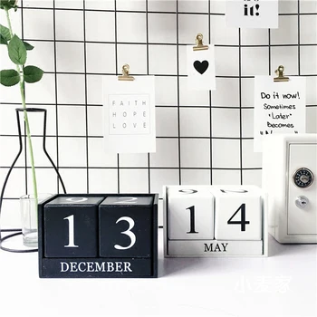 

Decorative Furnishing Calendar Wood Desktop Calendar Retro Mediterranean Style Perpetual Calendar Art Crafts Table Stationery