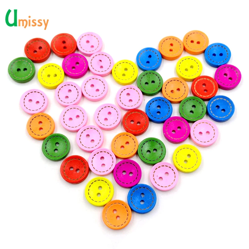 

100pcs Round Mixed Color Wood Button DIY Scrapbooking Crafts Decoration Garment Accessories 15mm