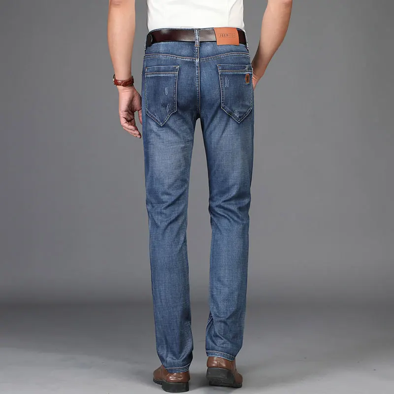 2019 Spring Summer JEEP Brand Cotton Jean Elastic Mens Casual Full Length Mid Waist Straight Jeans Cotton Pants Fashion Trousers (20)