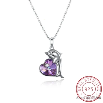 

SMTCAT Crystals From Necklace Dolphin Heart Crystal Pendant Necklace 925 Ssterling Silver Jewelry Women Gift