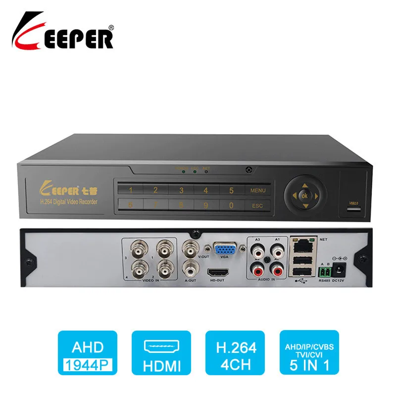 

KEEPER 4 Channel 5MP 1944P Hybrid 5 In 1 XVR DVR Video Recorder For AHD Analog Camera TVI CVI CVBS IP Cameras