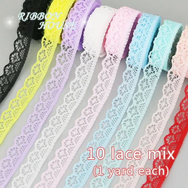 （10 lace/lot）white lace fabric Webbing Decoration Lovely gift packing Material ribbons mix - Color: 10 lace mix(16)