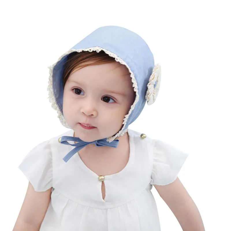 Flower Lace Baby Girls Hat Korea Princess Bucket Hat Cute Cotton Baby Beanie For Girls Blue Toddler Girls Sun Hat Caps Autumn (1)