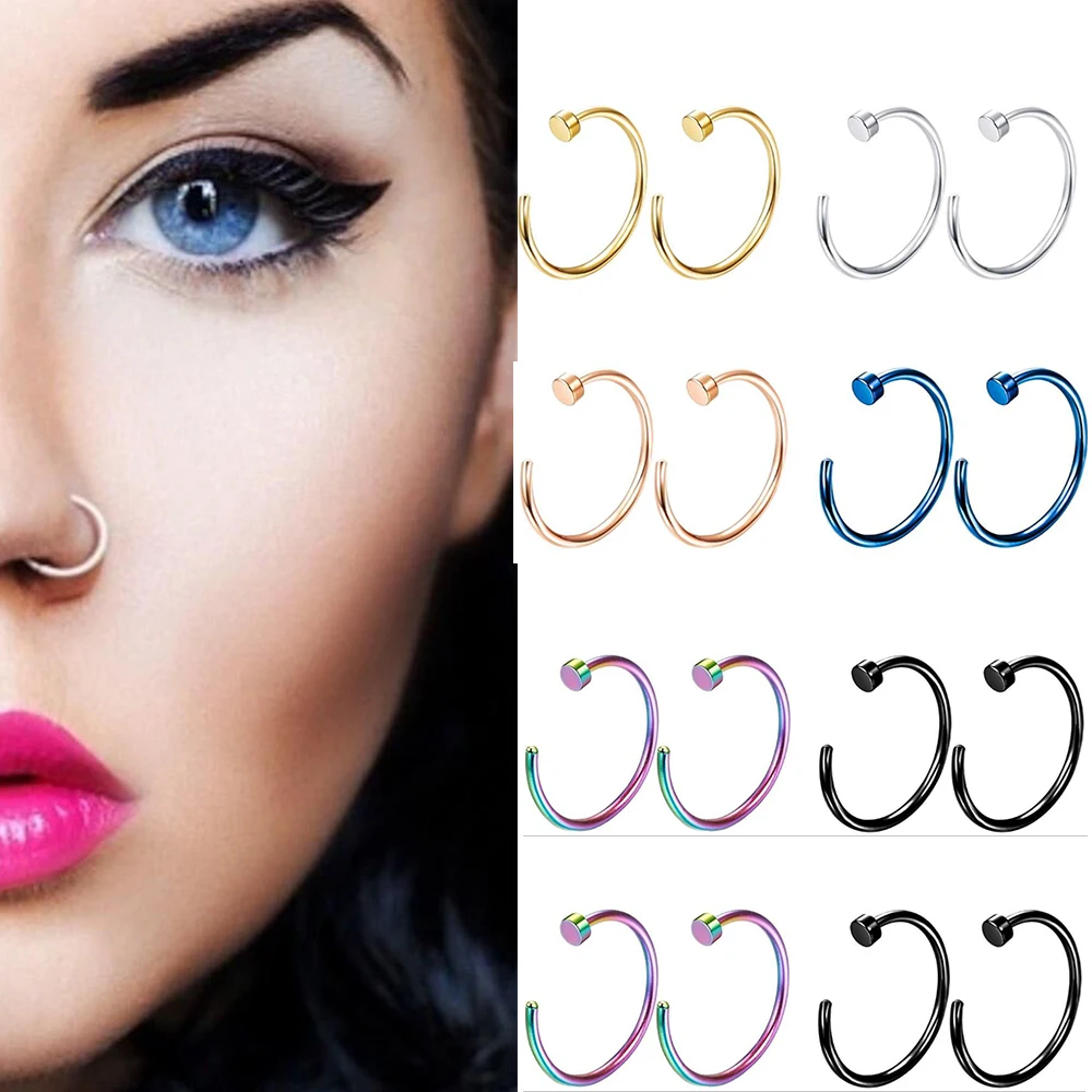 

JUNLOWPY 2pcs Steel Fake Nose Ring Hoop Nostril Neus Piercing faux Septum Falso Piercing nez For Women Nose Clip Body Jewelry