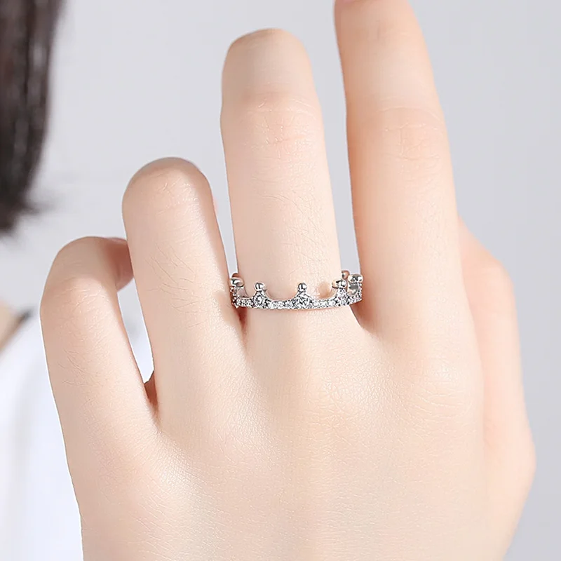 ELESHE Настоящее 925 пробы Серебряное ослепительное AAA кубический циркон принцесса Корона женское кольцо на палец для женщин Свадебные украшения для помолвки