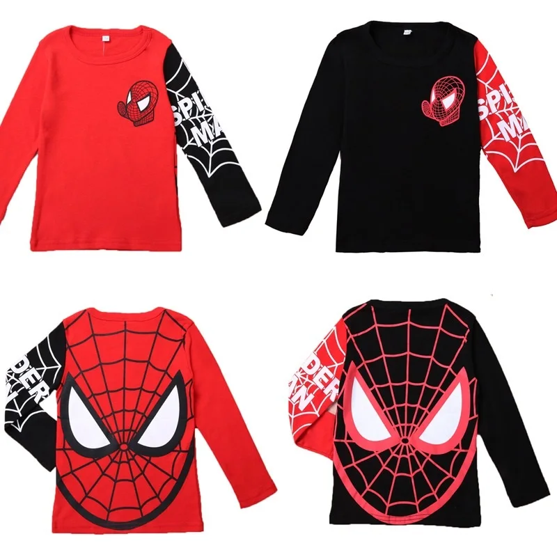 

2016 New Fashion Kids Baby Boys Toddlers Long Sleeve T shirts Spider Man Cartoon 100%Cotton Tops 2-8Y Clothes