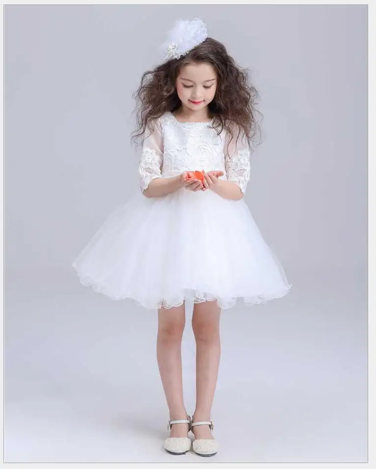 

Half Sleeve Girls dress Fromal White Princess dresses Fancy Costume Ball gown for party evening Kids Gift Christening wear 8pcs