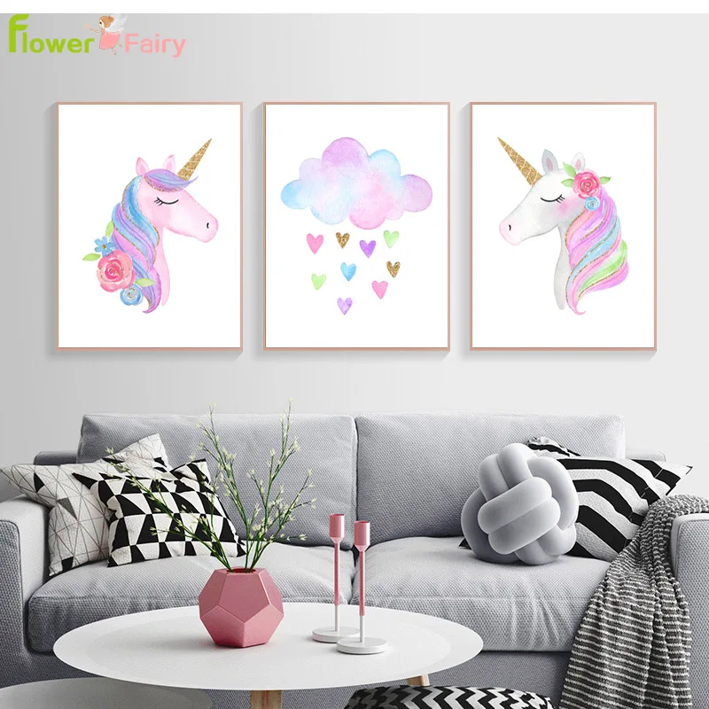 

Cute Unicorn Nordic Posters Baby Girl Room Decor Wall Art Canvas Painting Nursery Prints Cartoon Picture Home Decor Unframed