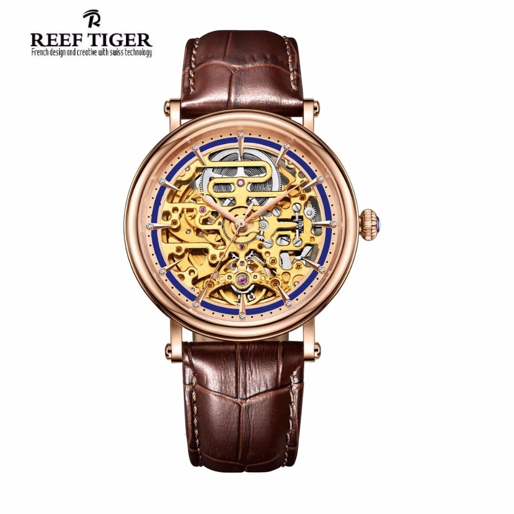 

Reef Tiger Brand Vintage Watches for Men Ultra Thin Watch with Skeleton Dial Analog Automatic Wristwatches Relogio Masculino
