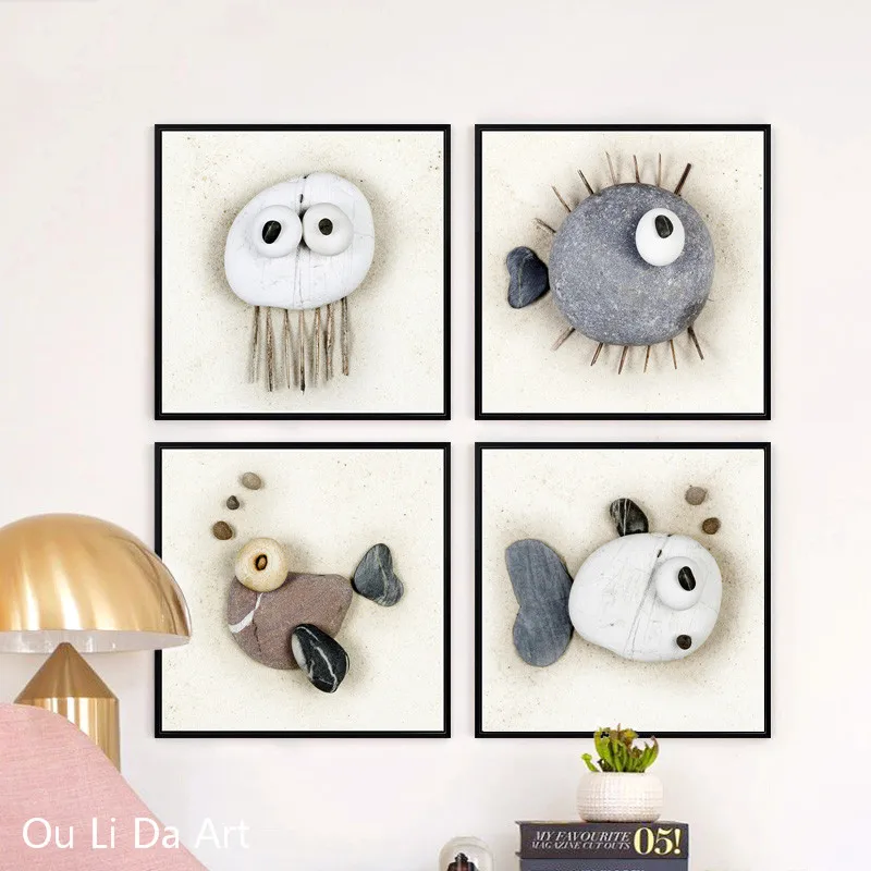 

no frame cartoon stone fish landscape canvas printings oil painting printed on canvas modern home wall art decoration pictures