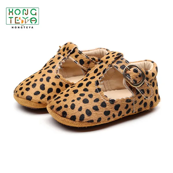 

Leopard Printing Baby Moccasins Toddler Girl T-bar Shoes Baby Genuine Leather Prewalkers Shoes Rubber Sole Non-slip First Walker