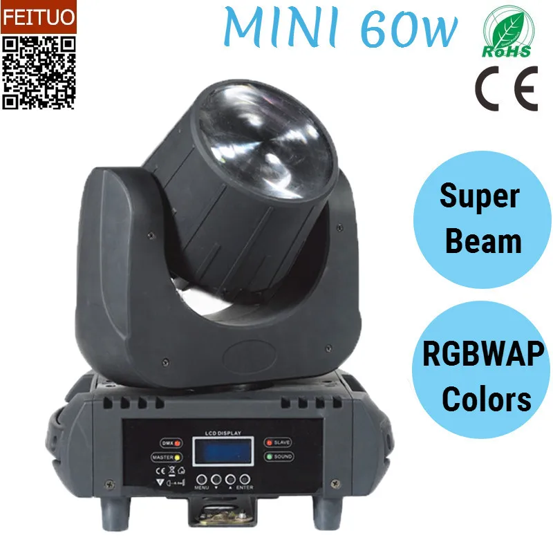 

LED Super Beam 60w Moving Head Light Stage Light Mini 6 Colors RGBWAP Sky Beam Spot Lighting 60 Watt for Disco Wedding DJ Party