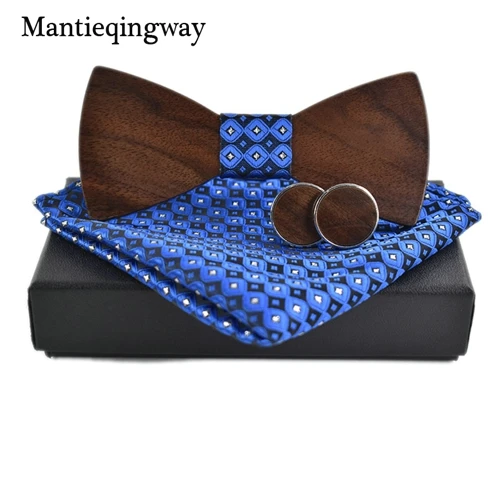 Mantieqingway мужской набор галстуков формальная деревянная бабочка шеи галстук-платок запонки Бизнес Галстуки из полиэстера Запонки Свадебные - Цвет: 27
