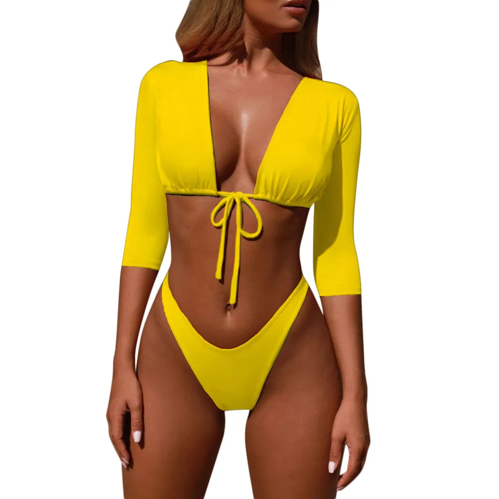 KLV, сексуальное бикини,, женский купальник, пляжная одежда, пуш-ап, два предмета, купальный костюм, бикини, купальник для женщин, купальный костюм - Цвет: Yellow