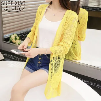 

Fashion women coat 2019 shirts full lace hollow out long sleeve solid V-Neck Open Stitch Thin coat women long coat 4440 50