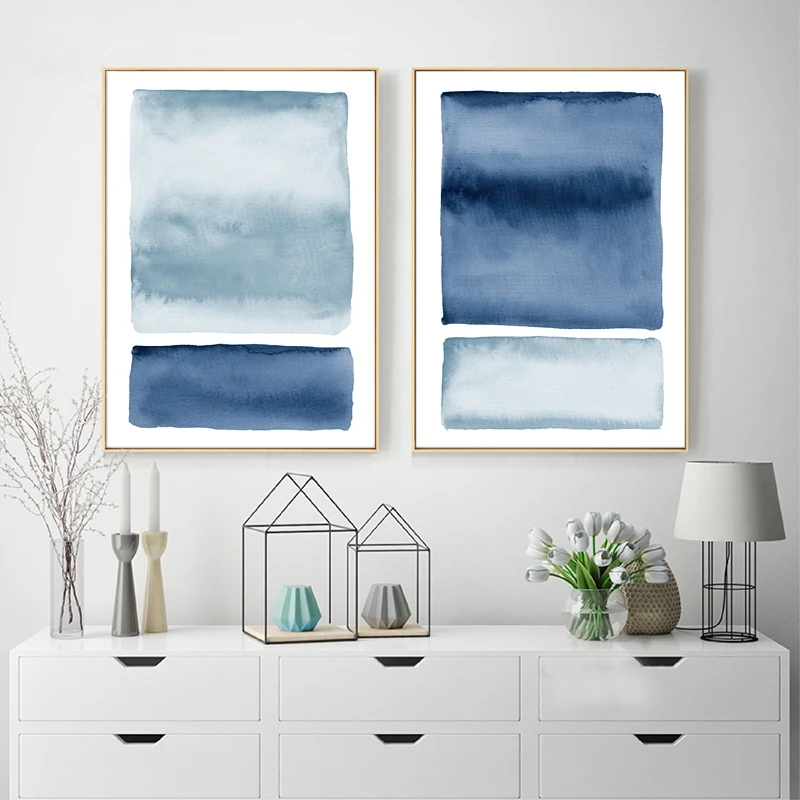 Blue Watercolor Abstract Painting Indigo Wall Pictures Ocean