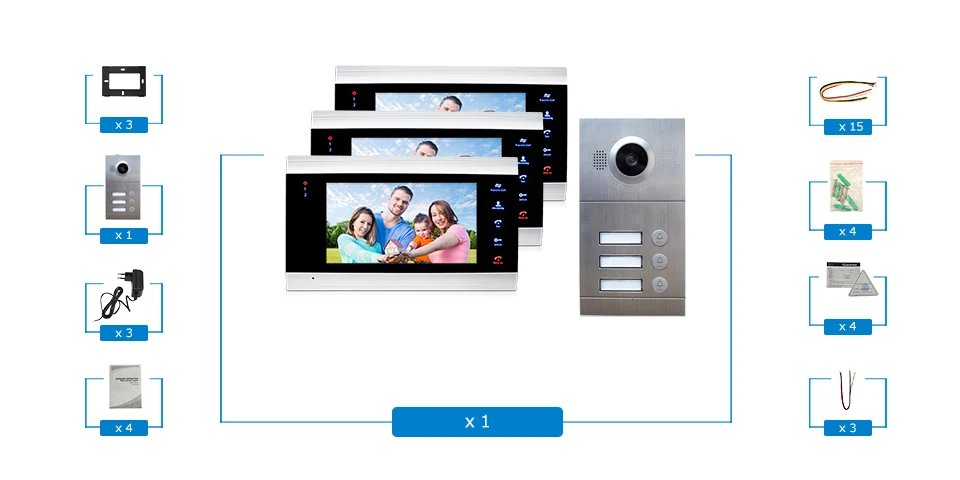3 квартиры " мульти квартиры видео телефон двери системы видеодомофон дверной звонок системы 1200 TVL камера сенсорный ключ для 3 семьи