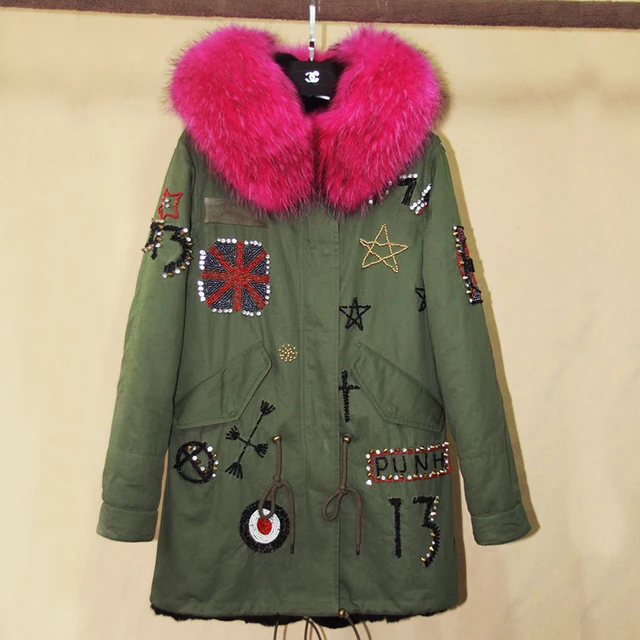 Best price at $237 Cheap Winter Jacket Women 2016 Women's Army Green Large Raccoon Fur Collar Down Parka Coat Outwear 2 in 1 Detachable Liner Brand Style