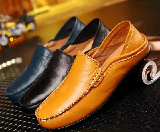 

2018 hot spring new fashion leather bean shoes men's casual shoes a pedal men's shoes hollow driving shoes