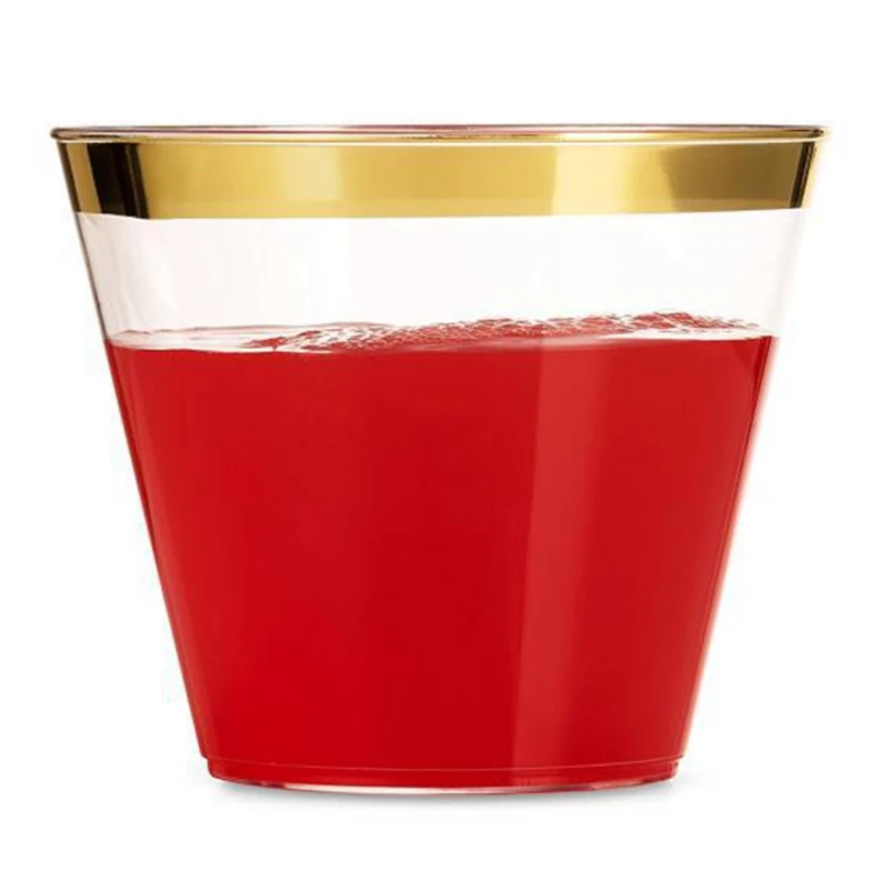 HOT-50Pcs/Lot 201-300Ml 9Oz Gold Plastic Cups Wedding Birthday Party Tableware Disposable Cups Party Supplies New Year Party S