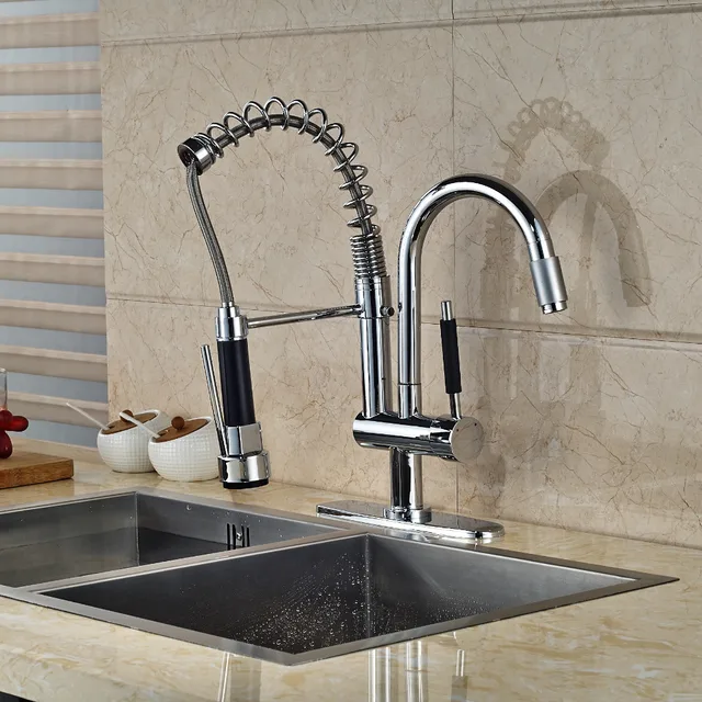 Best Price Chrome Brass Kitchen Faucet Spring 2 Spout Swivel Spout Mixer Tap with Hole Cover Plate Best Price Chrome Brass Kitchen Faucet Spring 2 Spout Swivel Spout Mixer Tap with Hole Cover Plate