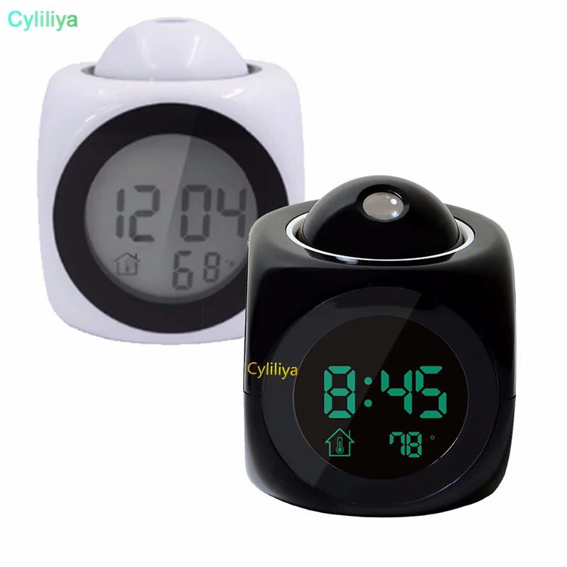 

60 Digital LCD Projection LED Display Time Digital Alarm Clock Talking Voice Prompt Thermometer Snooze Function Desk Table Decor
