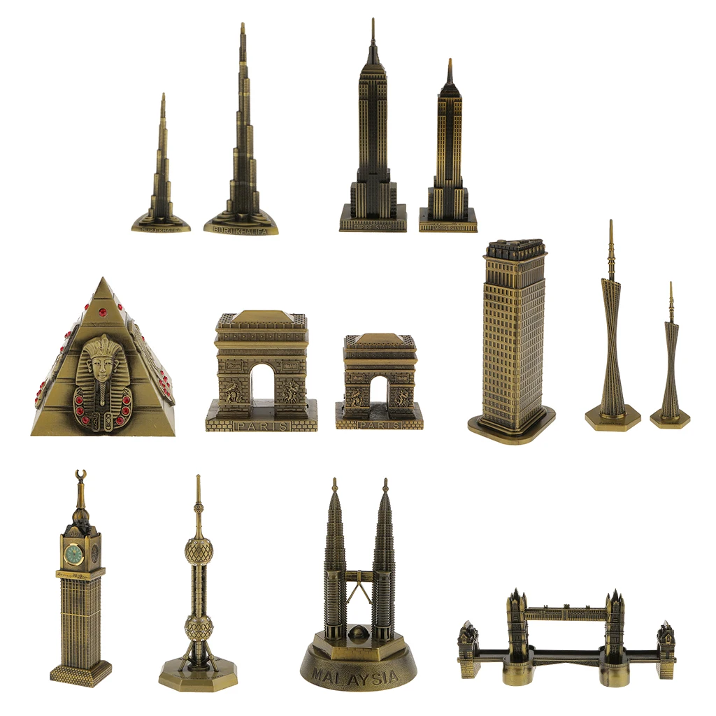 

2Pcs Metal Crafts New York Gemini Building Workmanship Tourist Souvenirs Twin Towers Model Burj Khalifa Model Statues Home Decor