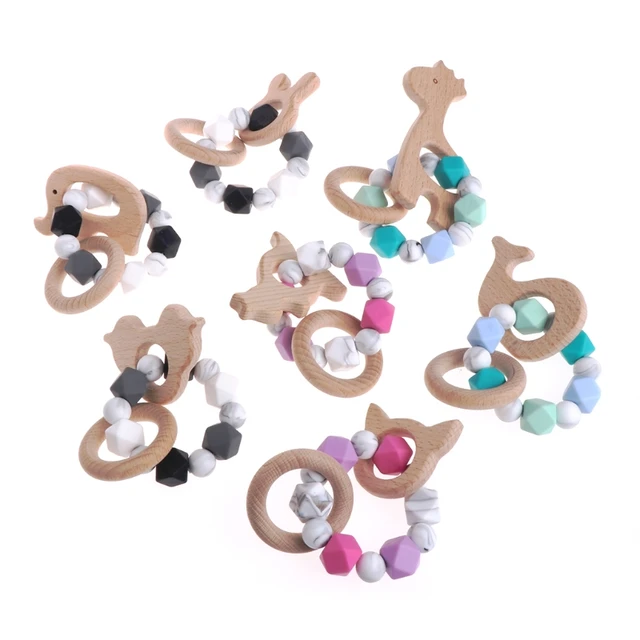 1 Pc Baby Nursing Bracelets Wooden Teether Silicone Chew Beads 1 Pc Baby Nursing Bracelets Wooden Teether Silicone Chew Beads Teething Rattles Toys Cute Hot