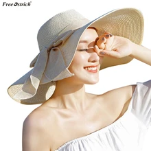 Страусиная Женская Новинка, складная шляпа с бантом, широкополая шляпа от солнца, шляпы с широкими полями, летняя пляжная шапка