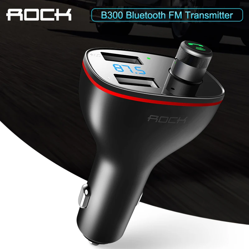 ROCK B300 Bluetooth fm-передатчик 4,2 USB Автомобильное зарядное устройство цифровой алюминиевый сплав Быстрая зарядка мониторинг для iPhone samsung