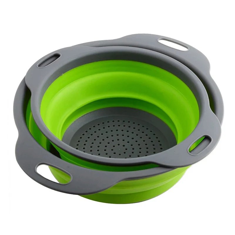 2Pc Foldable Silicone Colander Set Fruit Vegetable Washing Basket Kitchen Collapsible Drainer Folding Strainer Kitchen Gadgets (3)