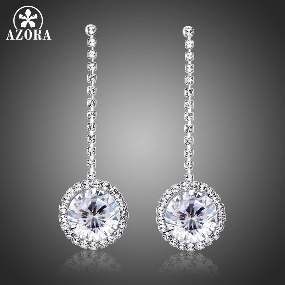 AZORA Classic Round Drop Earrings for Women AAA Cubic Zirconia Stone Women Dangle Drop Earring Brand Fashion Jewelry TE0338