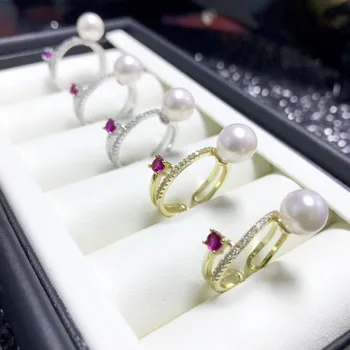 

925 Silver Ring Finger Adjustable Ring Findings Mountings Settings Parts Fittings for Freshwater Pearls Jade Coral Stones Beads