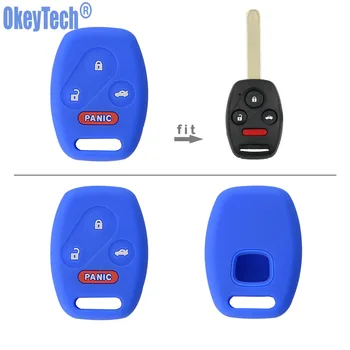 

OkeyTech Silicone Rubber Remote Key Case for Honda Accord CR-V Civic Insight Ridgeline 4 Buttons 3 Button+Panic Fob Holder Cover