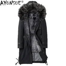 AYUNSUE, настоящая меховая мужская зимняя куртка, парка из кроличьего меха, джинсовое длинное пальто, воротник из лисьего меха размера плюс, Veste Homme Hiver 85888KJ1554